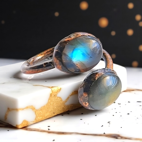 🆕 Boho Vintage Labradorite Ring Adjustable Open Wrap Handmade Copper Finish - Picture 15 of 15